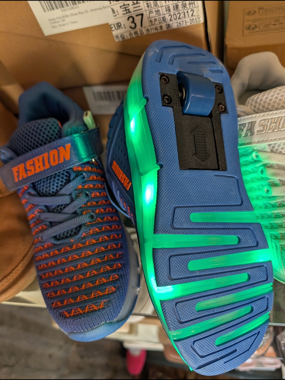 Kids' Blue Roller Shoes with Orange Accent - Picture 4 of 5